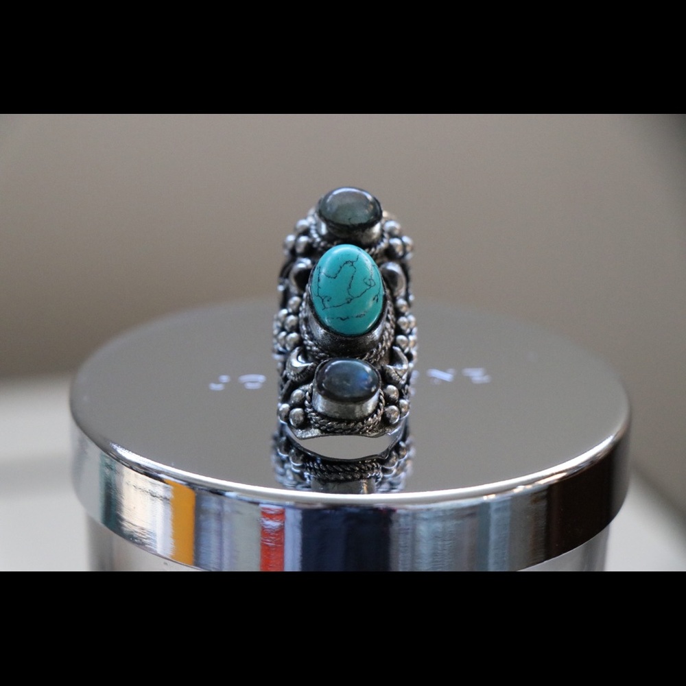 FP Turquoise Filigree statement 3 stone ring